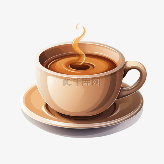 咖啡手绘茶杯元素立体免扣图案