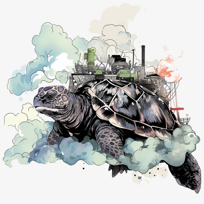 卡通元素核污染变异的鳄龟手绘