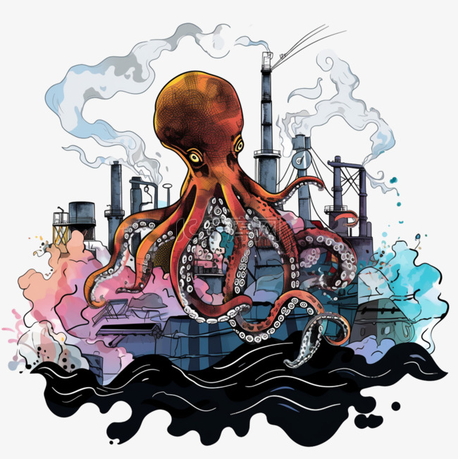 核污染手绘元素变异的章鱼卡通