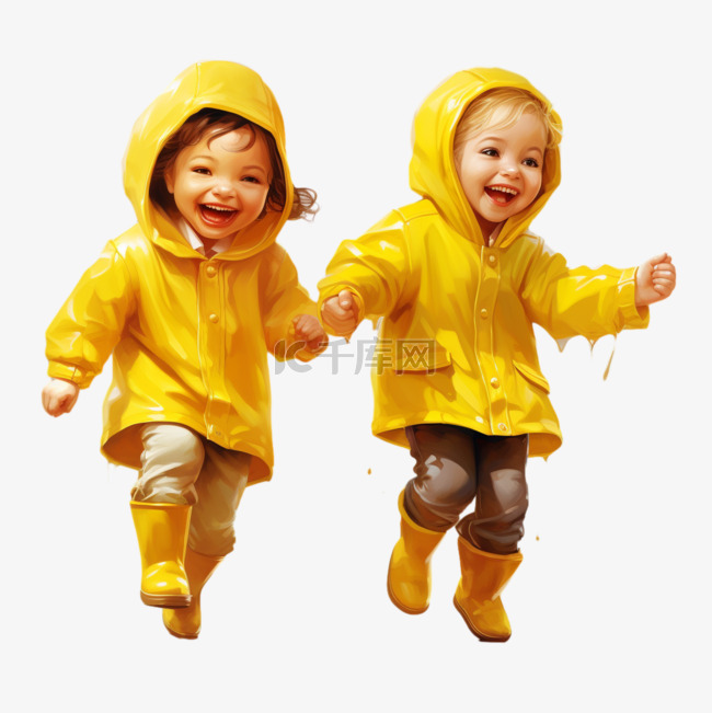 雨衣孩子可爱元素立体免扣图案