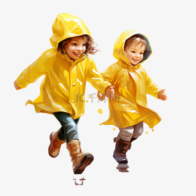 黄色雨衣孩子元素立体免扣图案