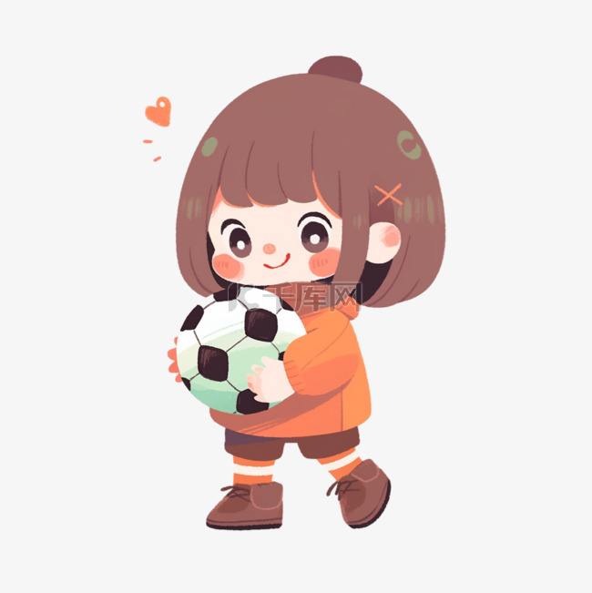 可爱女孩拿着足球免抠卡通手绘元