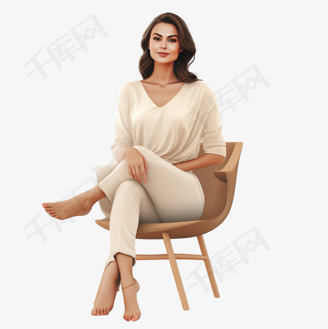 坐在椅子上的米色衬衫的女人
