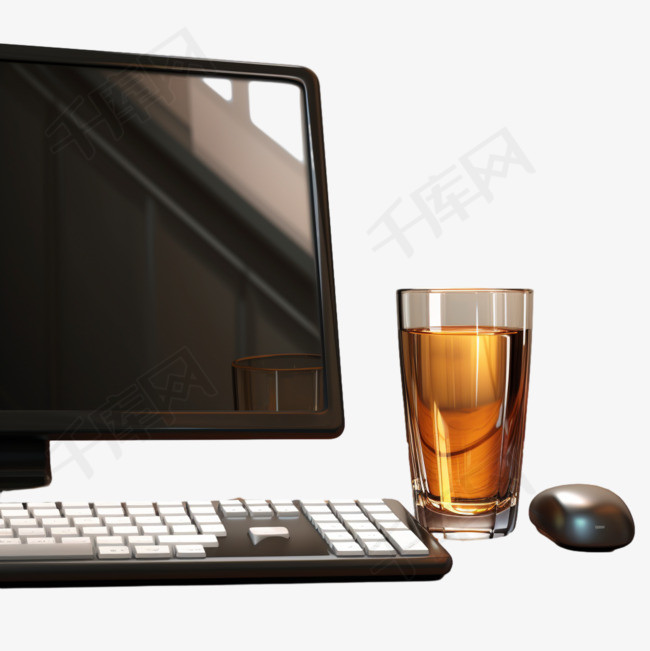 棕色木桌上黑色电脑键盘旁的透明