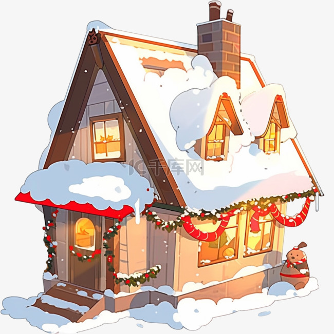 冬天雪屋卡通手绘圣诞元素