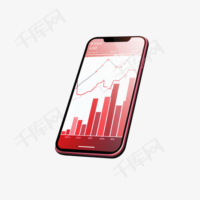 在红色背景上显示股票图表的手机