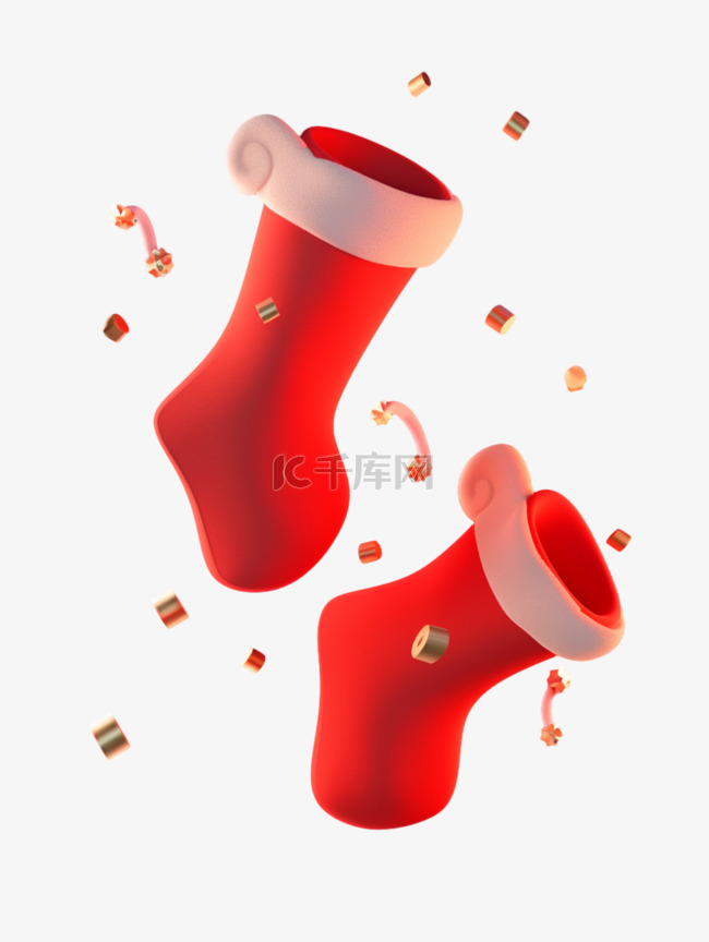 3d圣诞袜子黏土风格圣诞节素材