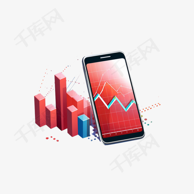 在红色背景上显示股票图表的手机