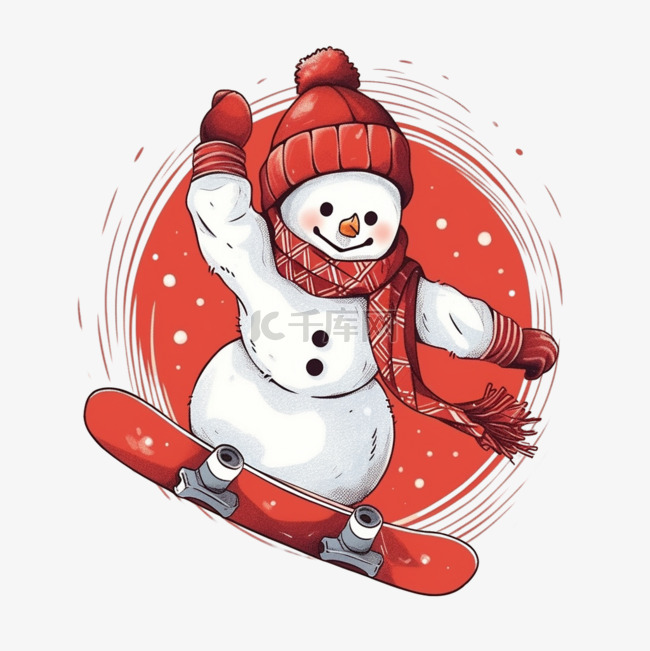 冬天雪人手绘滑雪卡通元素