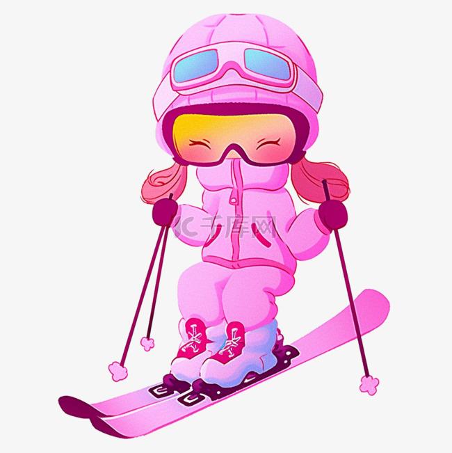 冬天穿着滑雪服卡通手绘女孩元素