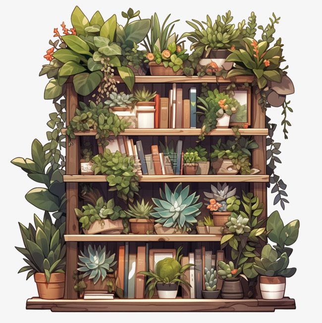 书架写实植物元素立体免扣图案