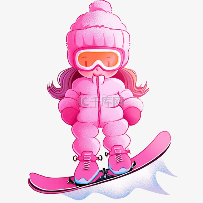 冬天卡通穿着滑雪服女孩卡通手绘