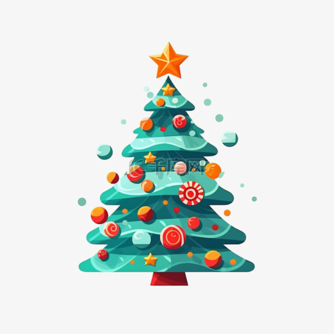 圣诞嗨皮树圣诞树松树扁平风圣诞
