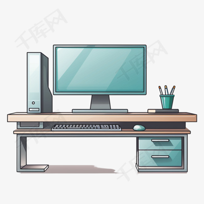 配有键盘、鼠标和显示器的电脑桌
