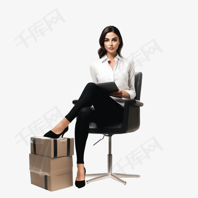 坐在椅子上的女人，穿着黑白长袖