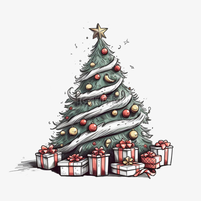 欢度快乐圣诞圣诞树松树扁平风圣