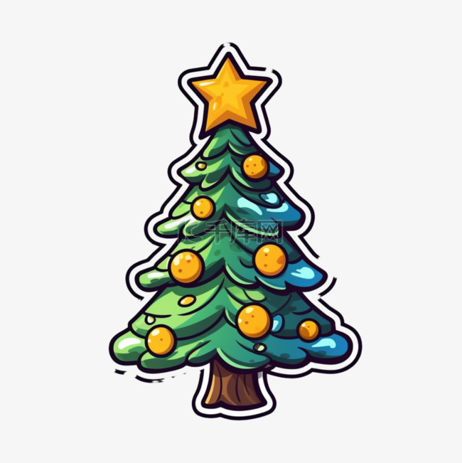 圣诞嗨皮快乐圣诞树松树扁平风圣