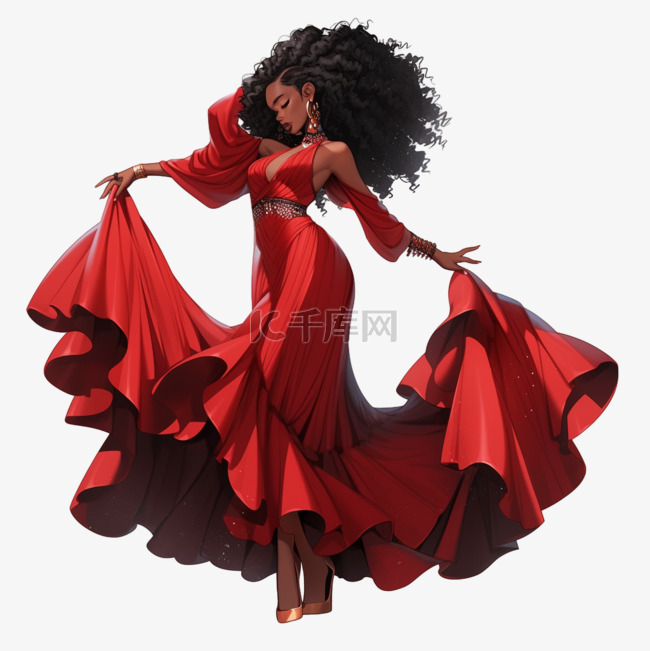 舞蹈黑人红裙免扣元素装饰素材