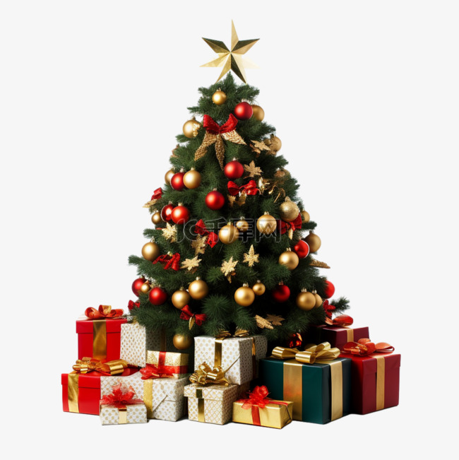 圣诞节圣诞树礼物礼盒3d免抠元素