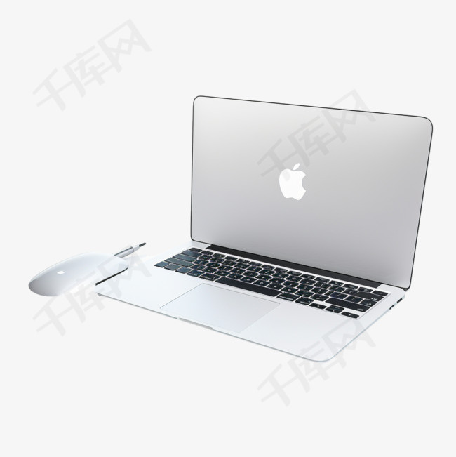 白色苹果魔术鼠标旁的银色MacBook