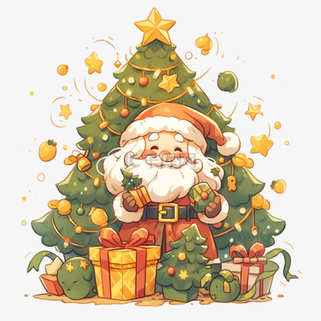 卡通圣诞节圣诞老人圣诞树手绘元