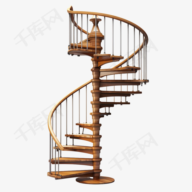 由木头和金属制成的螺旋楼梯