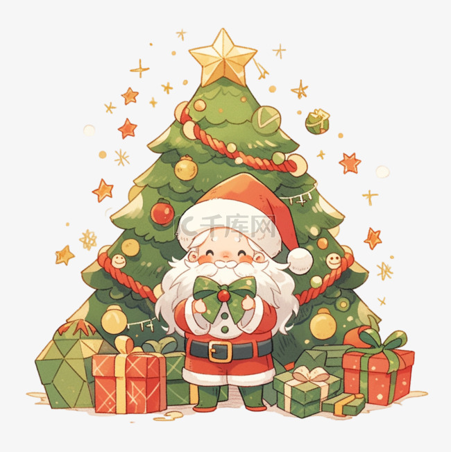 圣诞老人圣诞树卡通手绘元素圣诞