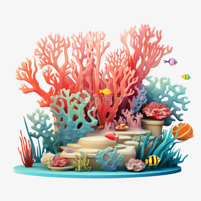 珊瑚生物模型元素立体免扣图案