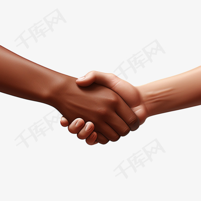 棕色皮肤和晒黑的皮肤手握手