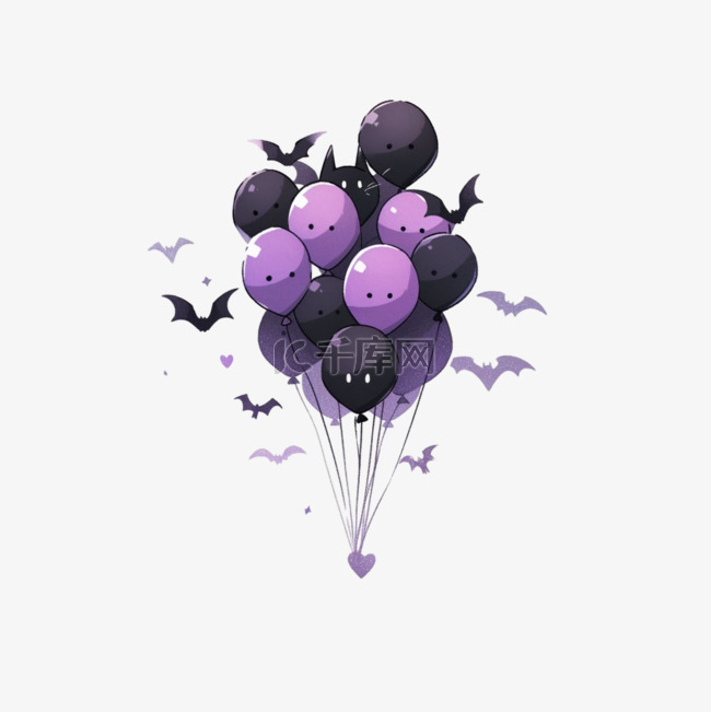 气球万圣节蝙蝠卡通手绘元素