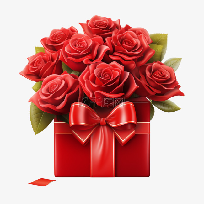 礼物红色玫瑰元素立体免扣图案