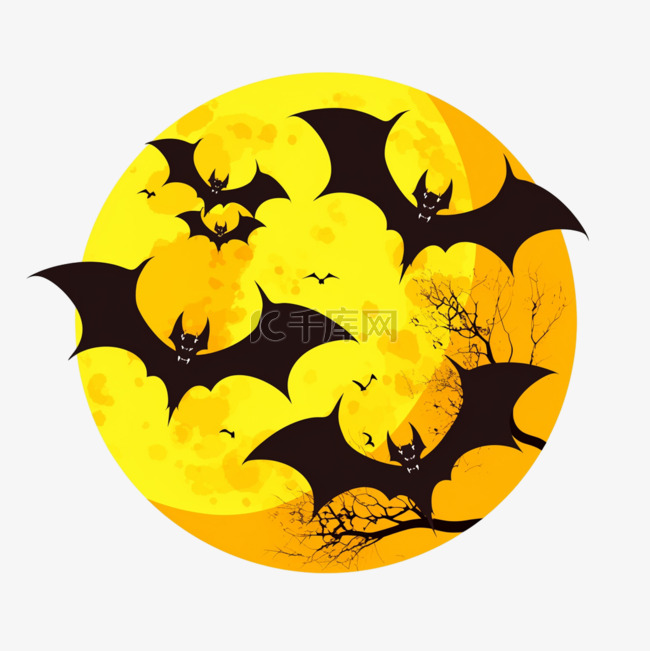 万圣节卡通手绘月亮蝙蝠元素