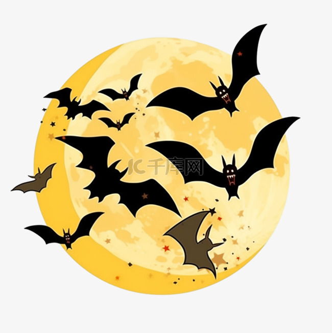 万圣节月亮蝙蝠卡通元素手绘