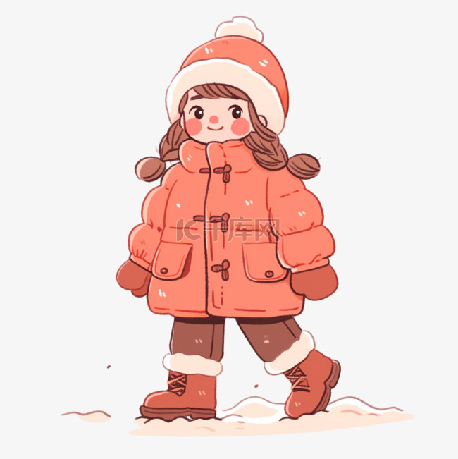 冬天时尚女孩手绘卡通元素