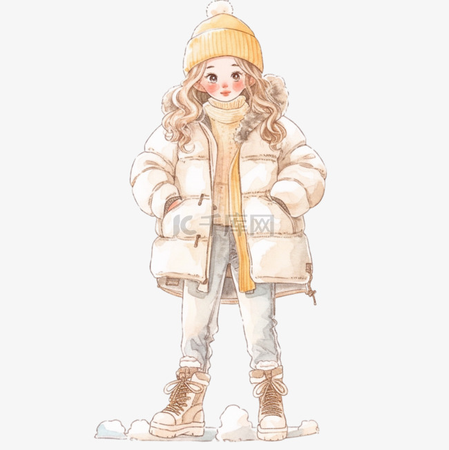 冬天卡通手绘时尚女孩元素