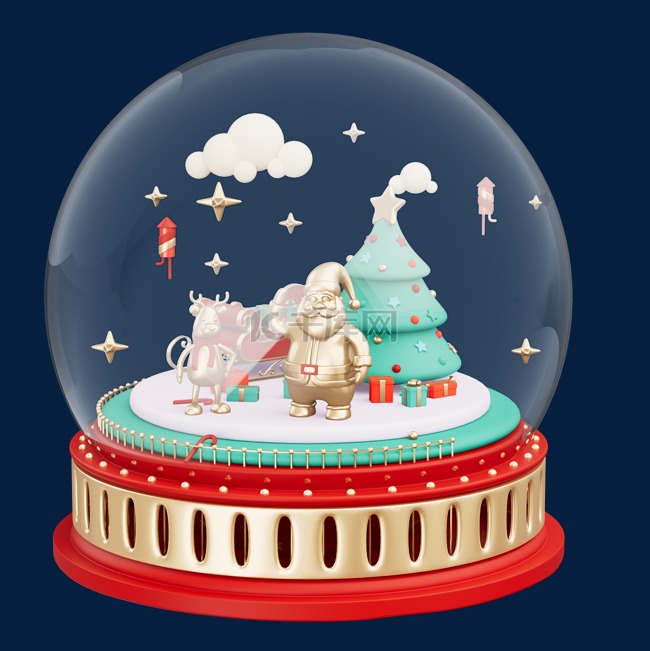 3D立体C4D圣诞水晶球圣诞节树