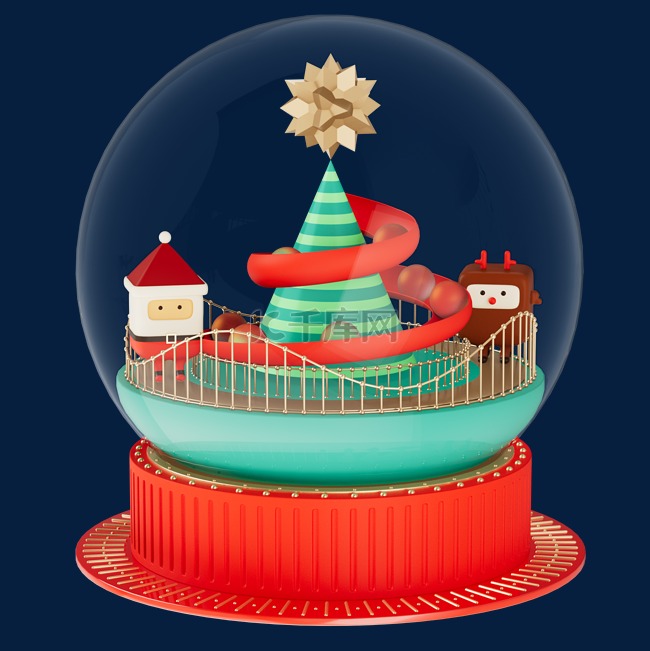 3D立体C4D圣诞水晶球圣诞节树摆件
