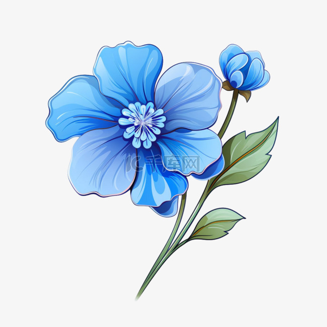 蓝色鲜艳花朵元素立体免扣图案