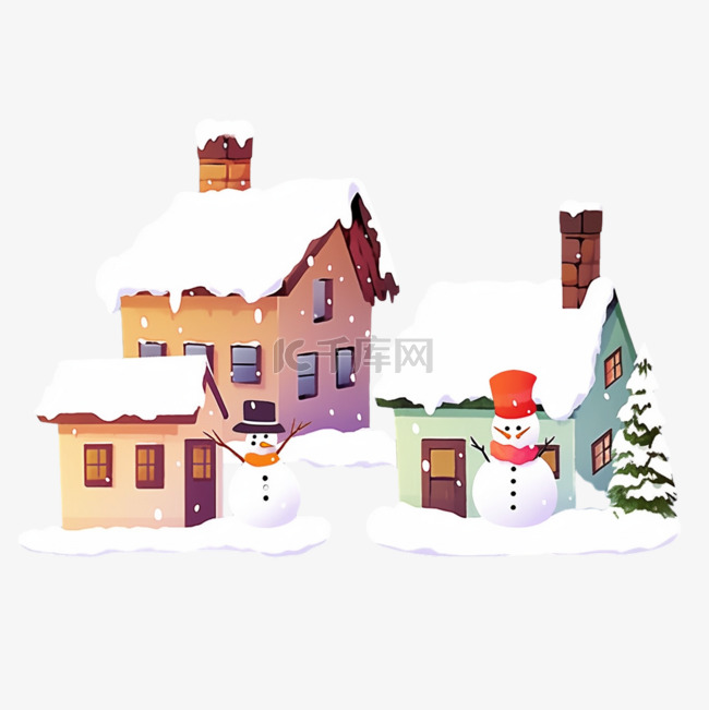 冬天可爱卡通雪人木屋手绘元素
