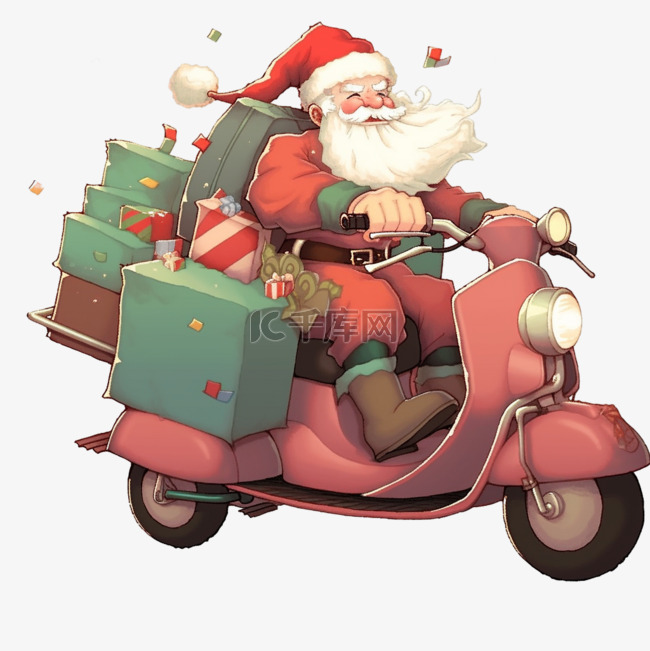 圣诞节圣诞老人骑车手绘礼物卡通