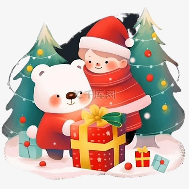 圣诞节小熊礼物手绘元素卡通