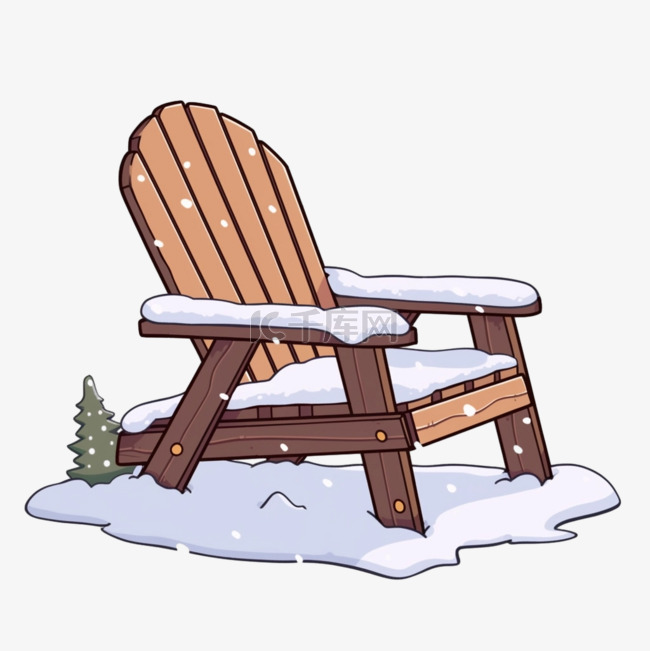 木质的椅子冬天覆盖雪卡通手绘元