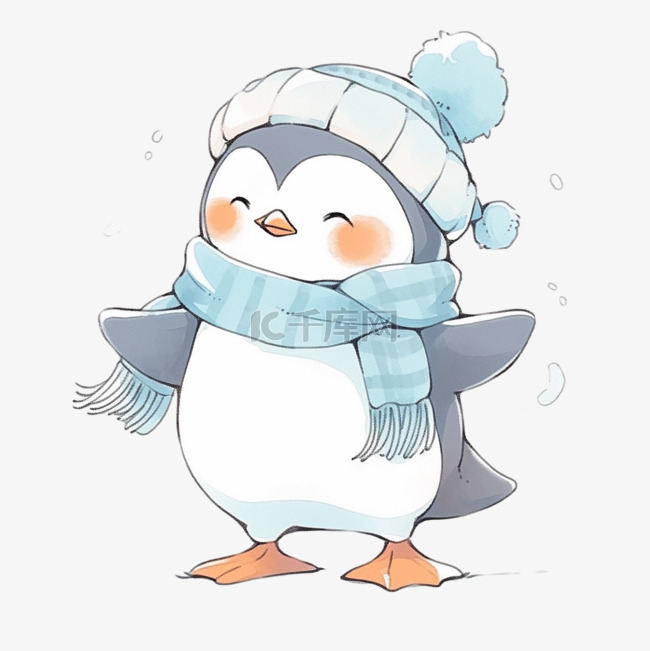 冬天可爱的企鹅卡通元素手绘
