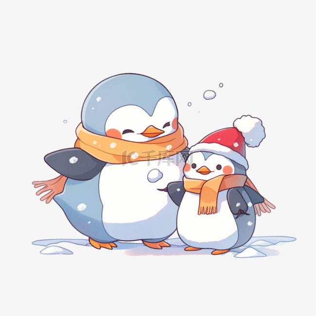 可爱的企鹅卡通手绘元素冬天