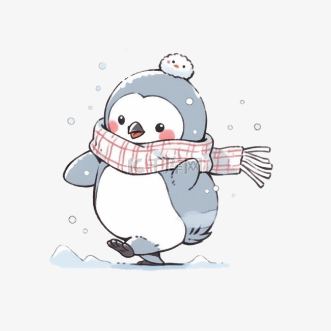 冬天可爱的企鹅手绘元素卡通
