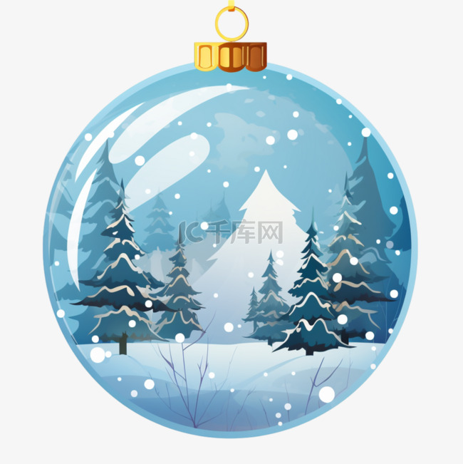 圣诞玻璃球里的雪景插画装饰免抠