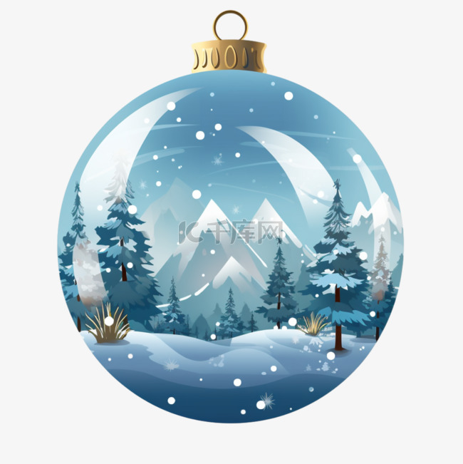圣诞玻璃球里的雪景插画装饰元素