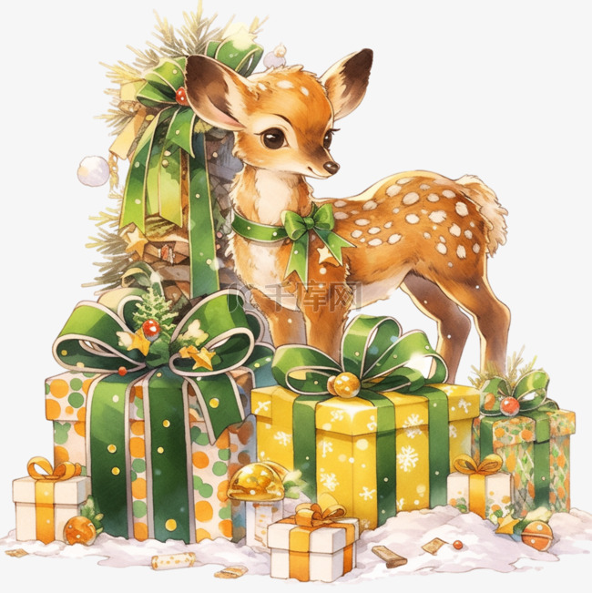 圣诞节手绘可爱小鹿礼物卡通元素