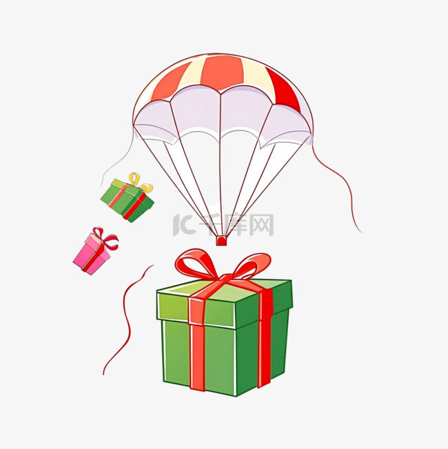 圣诞节降落伞礼盒手绘卡通元素