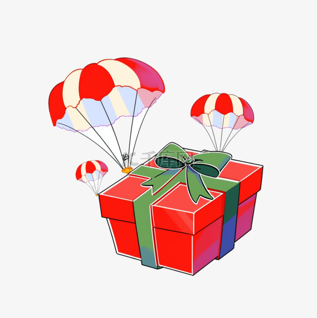 降落伞礼盒卡通手绘圣诞节元素